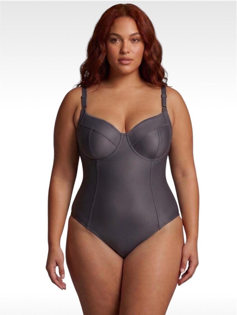 TA3 Lifty Sculpting Corset Lacing 1 Piece Swimsuit Pewter Women M Short D/DD NWT